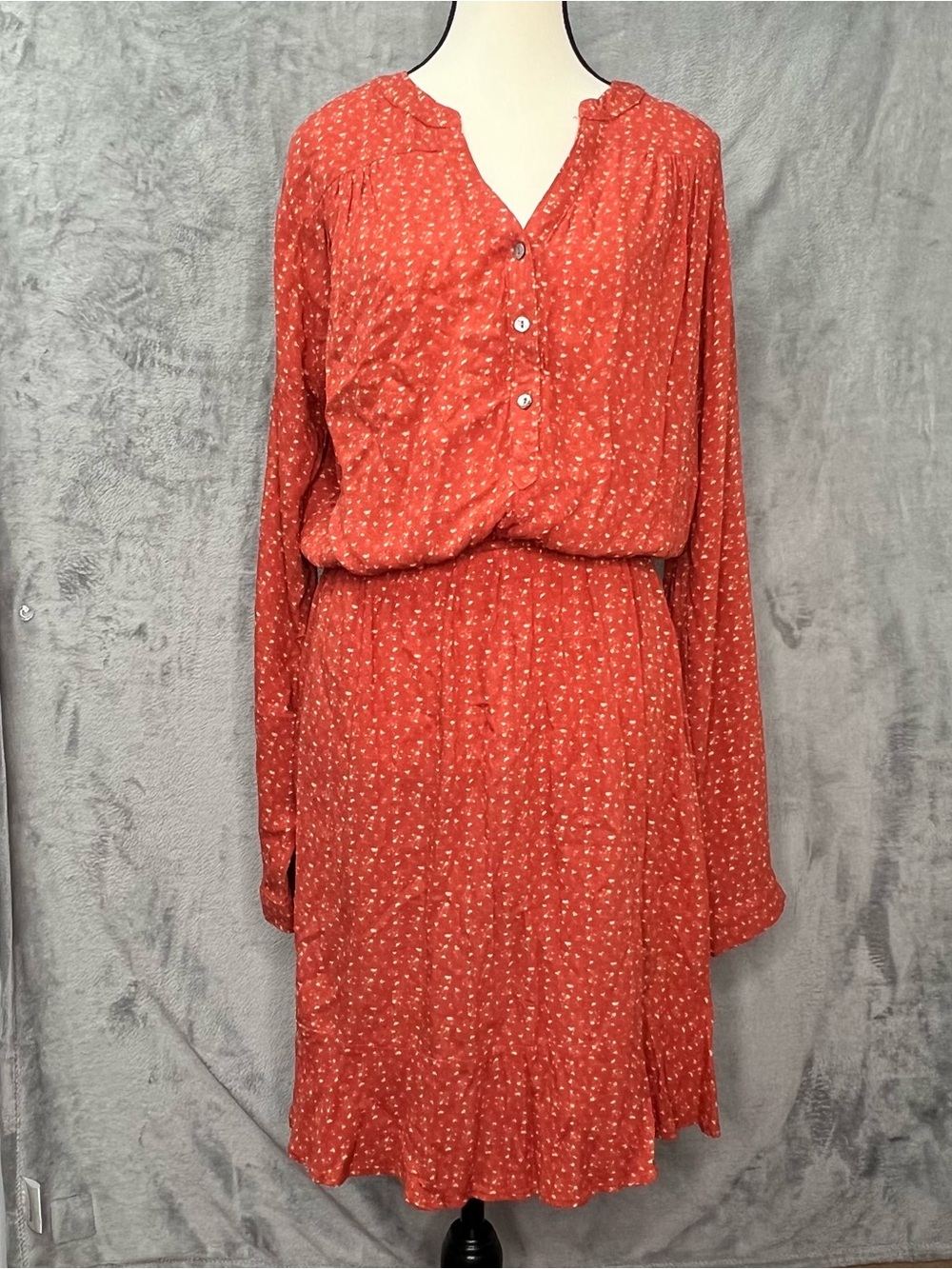 Kori America V-Neck long‎ sleeves ruffle hem dress Sz Medium